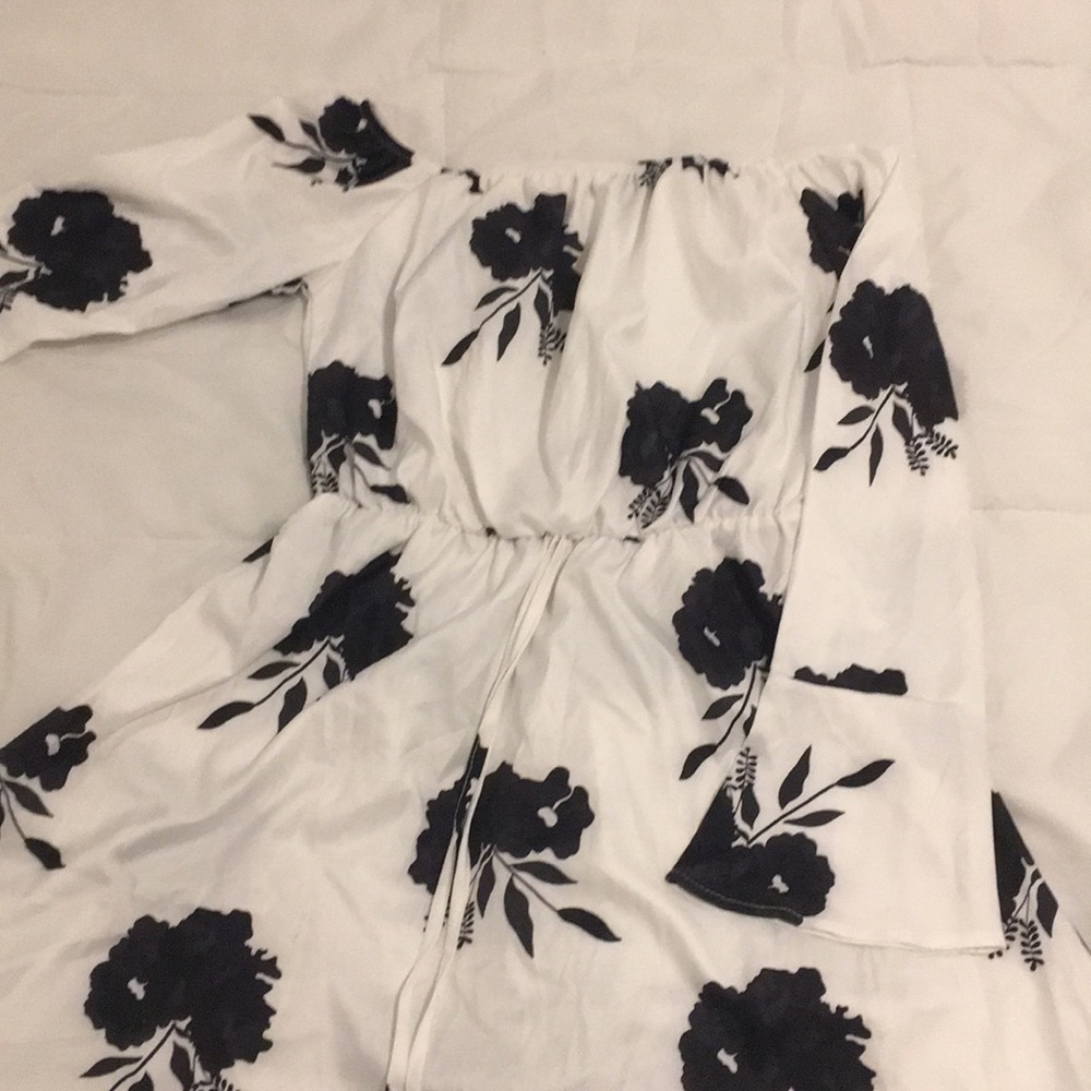 black and white off the shoulder dress